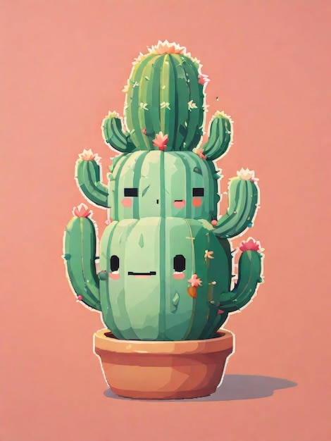 Photo a cartoon illustration of a cactus with a cartoon face and a pink background