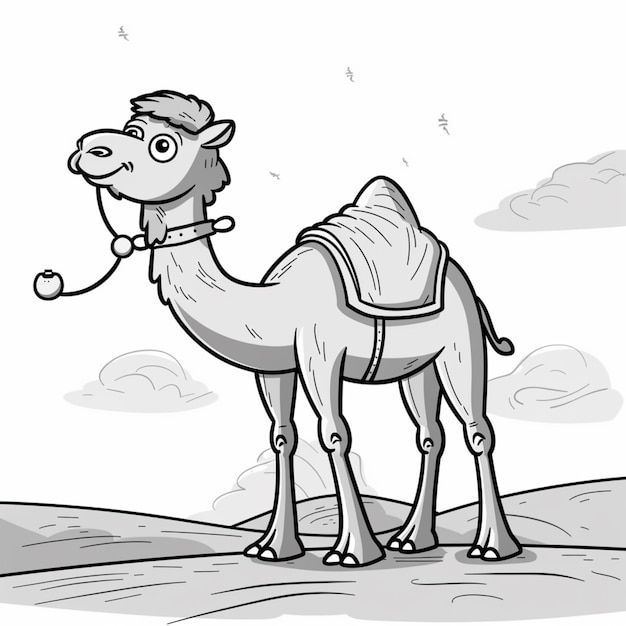 Photo cartoon illustration of a camel with a saddle in the desert generative ai