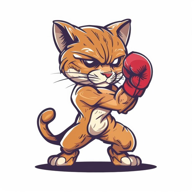 Photo a cartoon illustration of a cat wearing a red boxing glove and standing in a fighting pose