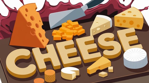 Photo a cartoon illustration of cheese and cheese with cheese and cheese on it