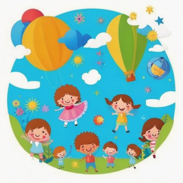 a cartoon illustration of a childrens birthday party with a balloon and the words quot the children