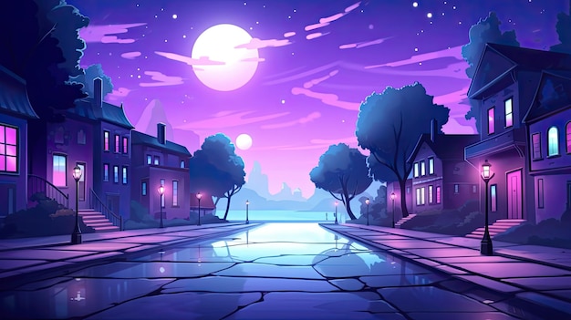 cartoon illustration of city in night day