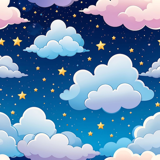 Photo a cartoon illustration of a cloudy night sky with stars and clouds