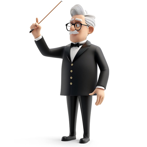 Cartoon Illustration of a Conductor with a Baton