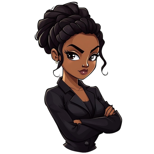 Photo cartoon illustration of confident black businesswoman with arms crossed