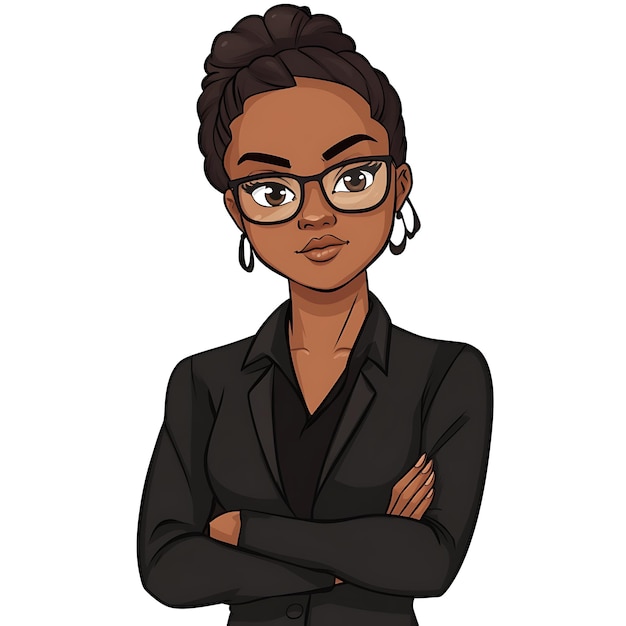 Photo cartoon illustration of confident black woman with glasses