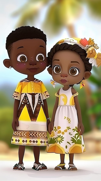 a cartoon illustration of a couple dressed in traditional clothing