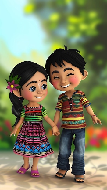 a cartoon illustration of a couple dressed in traditional clothing