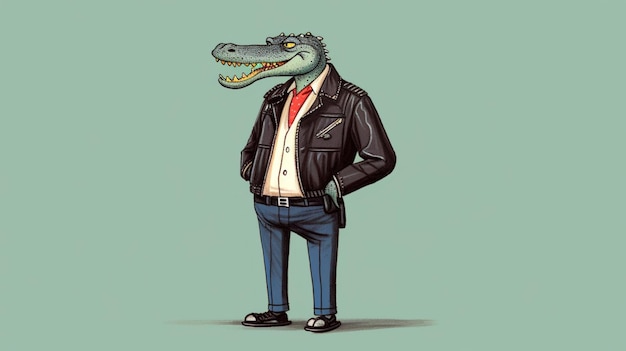 A cartoon illustration of a crocodile wearing