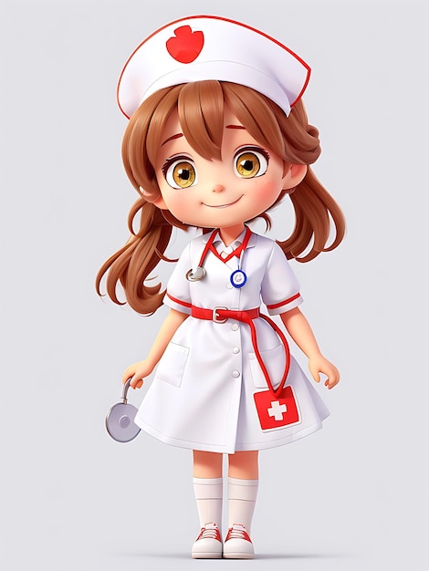 A cartoon illustration of a doctor with a stethoscope on it CUTE NURSE 3D NURSE AI GENERATED