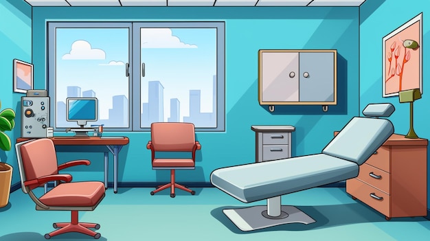 Photo cartoon illustration of a doctors office with a chair generative ai