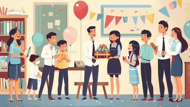 a cartoon illustration of a family celebrating their birthday