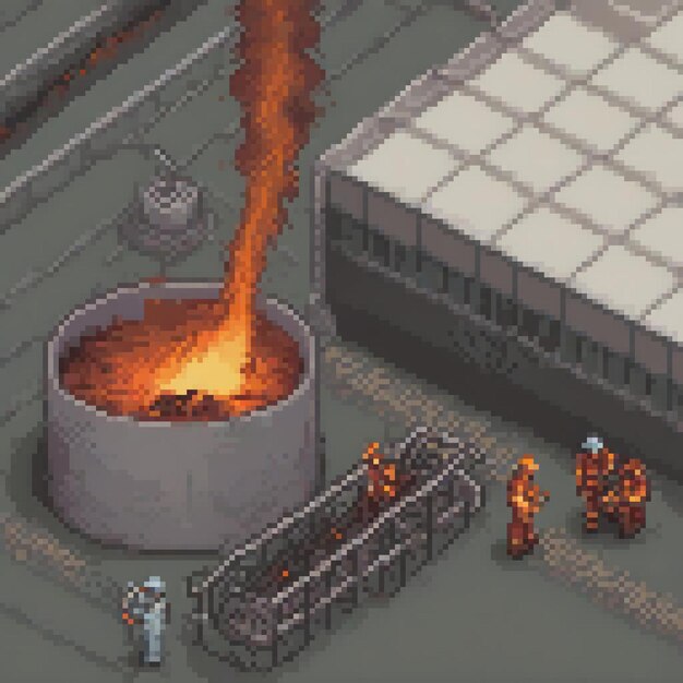 Photo a cartoon illustration of a fire burning in a tank with a fire in it