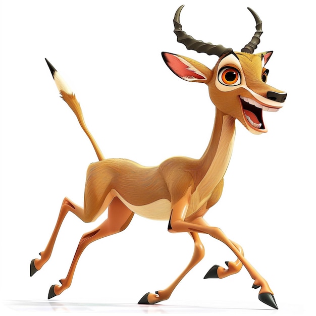 Photo cartoon illustration of a gazelle running with a big horn generative ai