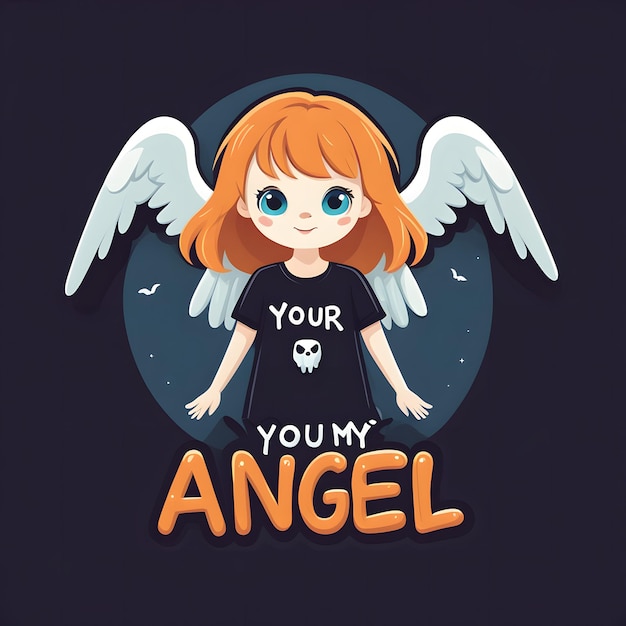 Cartoon Illustration of a Girl with Angel Wings