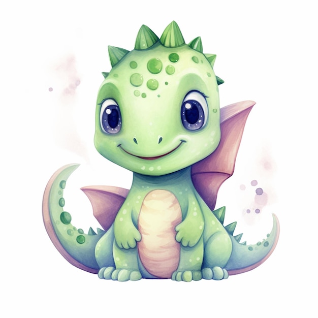 cartoon illustration of a green dragon with a big smile generative ai