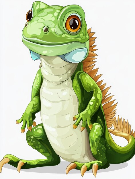 Photo cartoon illustration of a green iguana