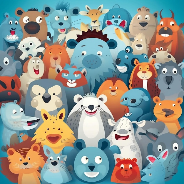 A cartoon illustration of a group of animals including a bear, a bear, a bear, a bear, a bear, a bear and a bear.