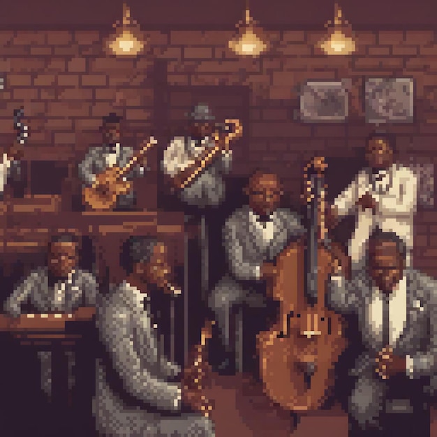 a cartoon illustration of a group of musicians playing instruments