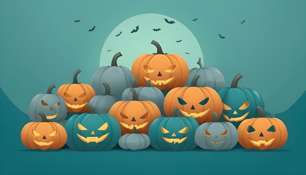 a cartoon illustration of a group of pumpkins with bats and the words quot gourmet quot on the botto