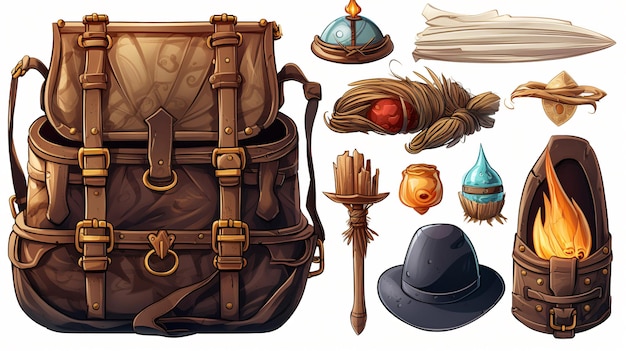 a cartoon illustration of a hat hat and other items