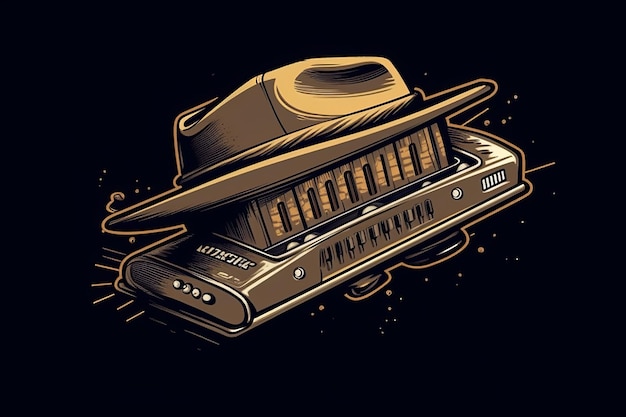 A cartoon illustration of a keyboard with a hat on it.