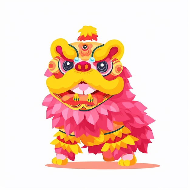 a cartoon illustration of a lion with a pink mane and a yellow tail generative ai