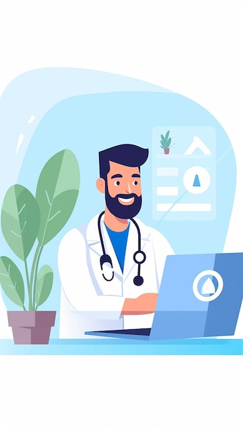 cartoon illustration Medical video conference doctor