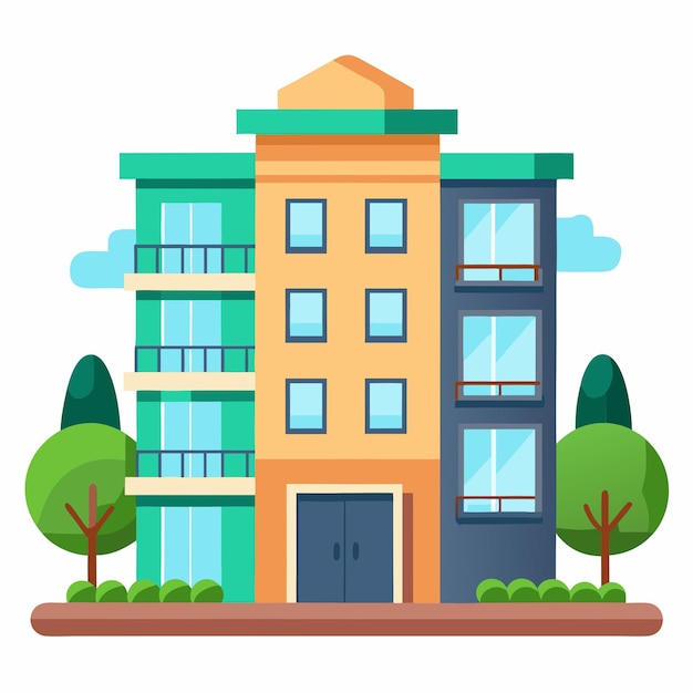 Cartoon Illustration of a Modern Apartment Building