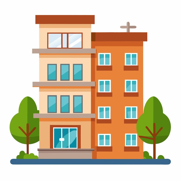 Cartoon Illustration of a Modern Apartment Building