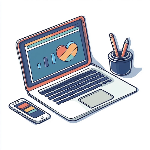 Photo cartoon illustration of an online course about data on a laptop educational concept