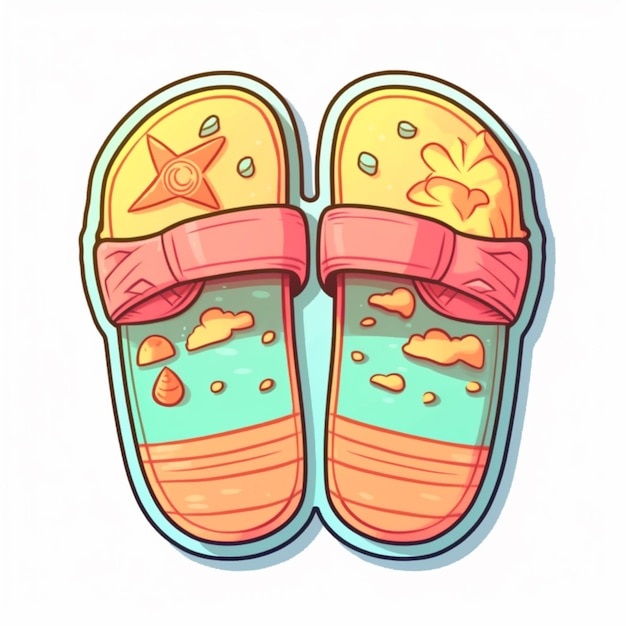 Cartoon illustration of a pair of sandals with a starfish on them generative ai