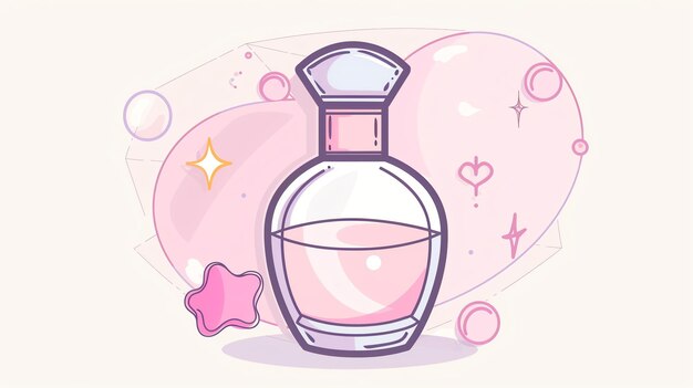 Photo a cartoon illustration of a perfume bottle with a pink liquid