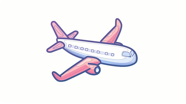 Cartoon illustration of a pink and blue airplane flying