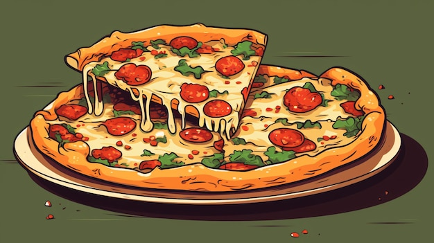 A cartoon illustration of a pizza