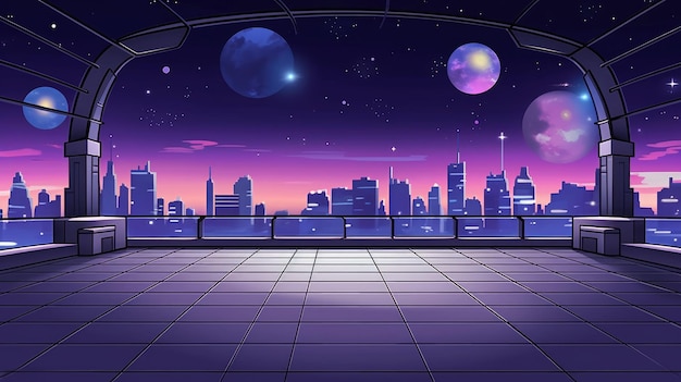 cartoon illustration scifi Landscape Futuristic night post