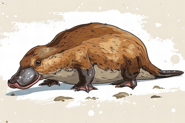 Cartoon illustration side view of the whole body of an australian platypus simple flat style whit