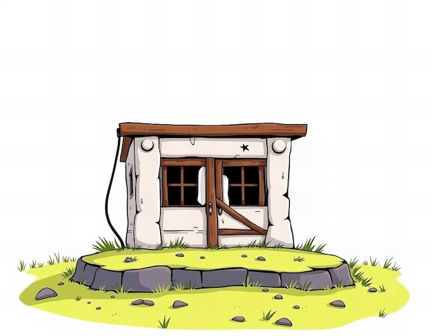 Photo cartoon illustration of a small house with a door and window