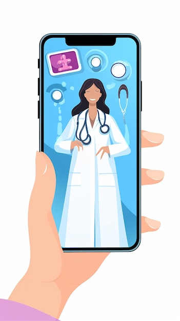 cartoon illustration Smartphone with online doctor