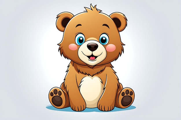 Photo cartoon illustration of a smiling brown bear cub sitting