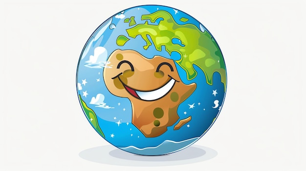 Photo a cartoon illustration of a smiling earth globe