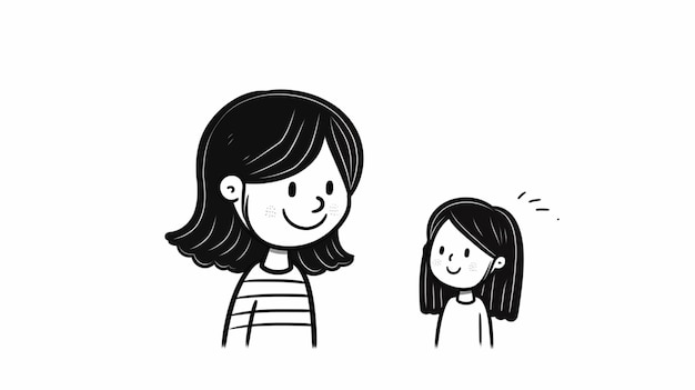 Cartoon Illustration of a Smiling Woman and Girl