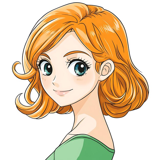 Photo cartoon illustration of a smiling young woman with orange hair