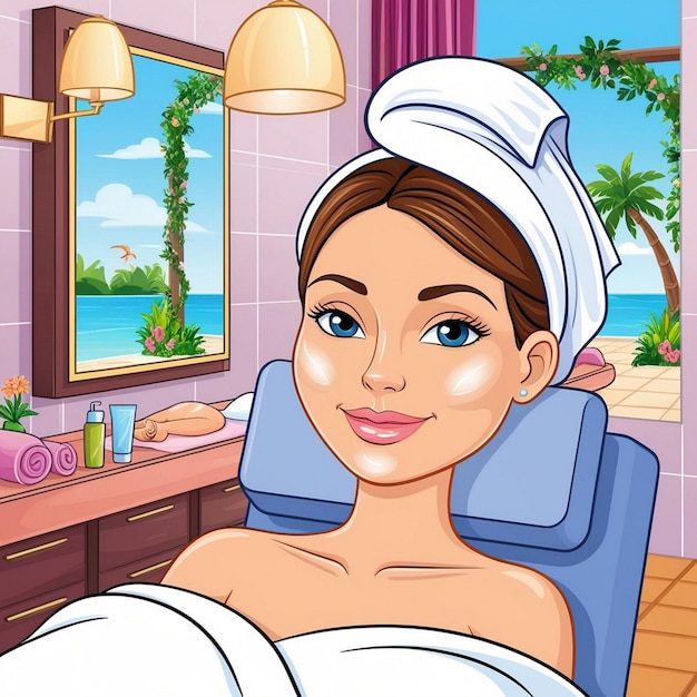 Photo a cartoon illustration of spa and skincare bliss