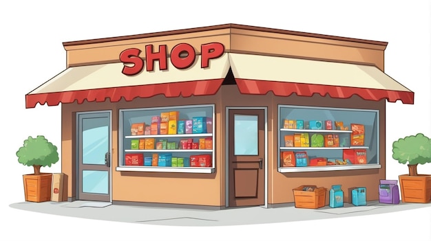 a cartoon illustration of a store with the word shop on the front