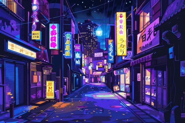 A cartoon illustration of the streets of Tokyo at night