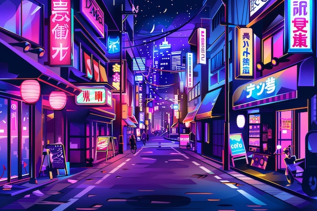 A cartoon illustration of the streets of Tokyo at night