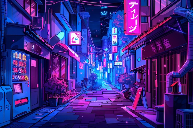 A cartoon illustration of the streets of Tokyo at night