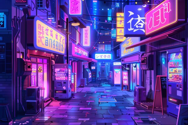 A cartoon illustration of the streets of Tokyo at night