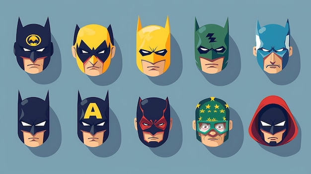 Photo cartoon illustration of superhero faces